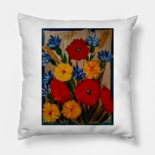 mixed flowers painted on a silver background Pillow