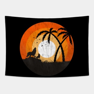 Howling Wolf Vintage Palm Tree Design Tapestry