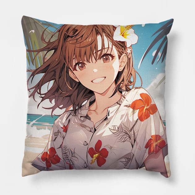 misaka beach Pillow by WabiSabi Wonders