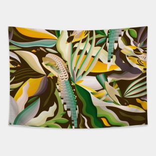 Tropical Birds and Green Plants in the Jungle Tapestry