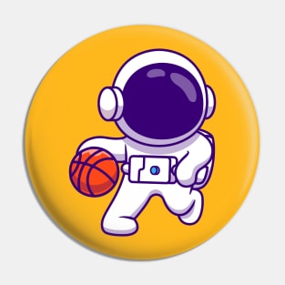 Cute Astronaut Playing Basketball Cartoon Pin