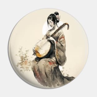 Beautiful Geisha and her Guitar Pin