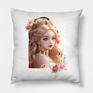 a girl with long blonde hair and a crown Pillow