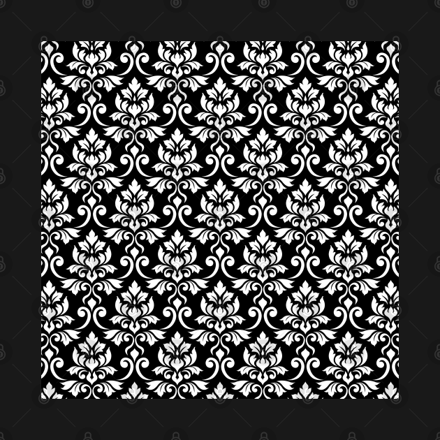 Feuille Damask White on Black Pattern by NataliePaskell