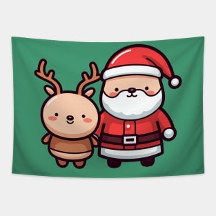 Kawaii Santa and reindeer Tapestry