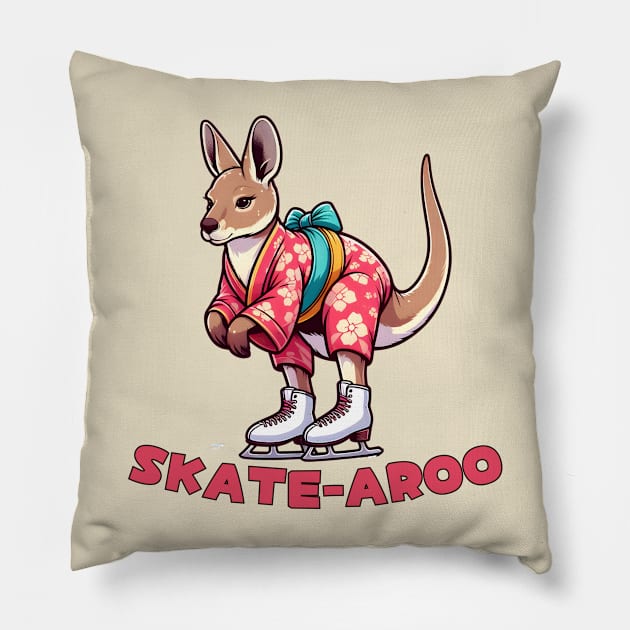 Ice skating kangaroo Pillow by Japanese Fever