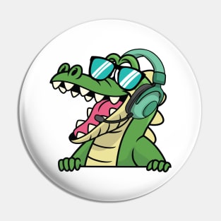 Alligator With Headphones Pin