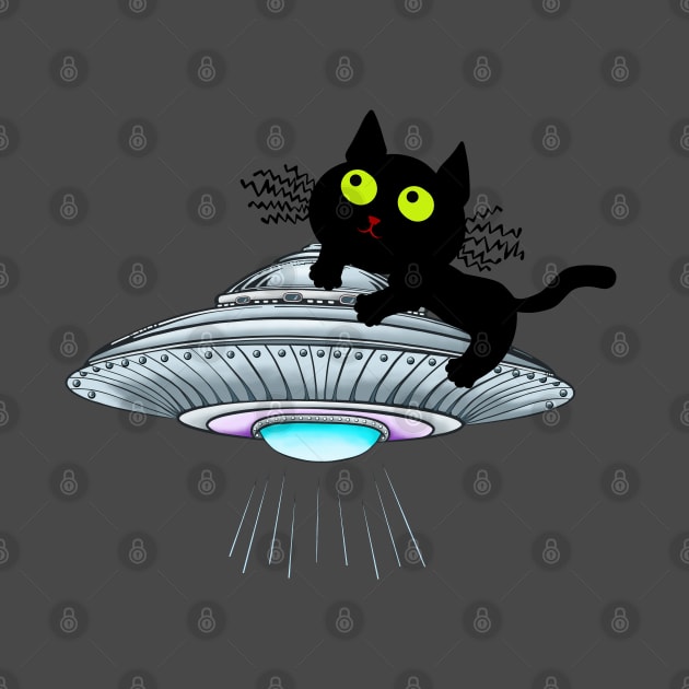 Lucky Black Cat on a UFO by kestrelle