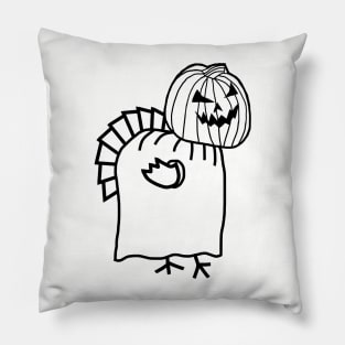 Thanksgiving Turkey Wearing Halloween Costume Line Drawing Pillow