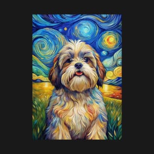 Shih Tzu Dog Breed Painting in a Van Gogh Starry Night Art Style T-Shirt