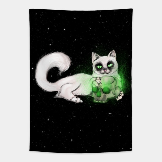 Skull Kitty Tapestry by theerraticmind