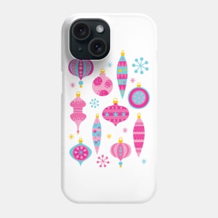 Retro Christmas Ornaments Pink - Mid Century Modern White Phone Case