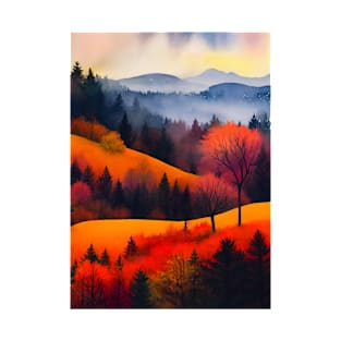 Colorful Autumn Landscape Watercolor 15 T-Shirt