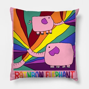 rainbow elephant, pink Pillow