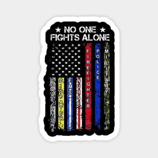 No One Fights Alone USA Flag Thin Line Military Police Nurse Magnet