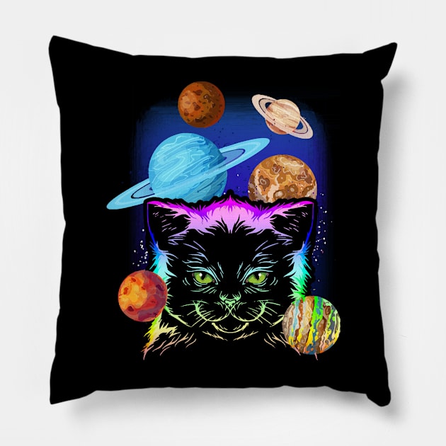 Cat Owner Galaxy Planets Pillow by cymbelinegensel1048