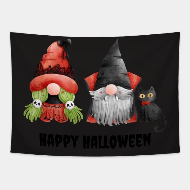 Happy Halloween! Cute Gnomes Black Cat Happy Fall Season Autumn Vibes Halloween Thanksgiving and Fall Color Lovers Tapestry by BellaPixel