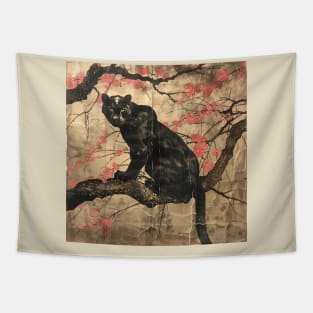 BLACK PANTHER WOODBLOCK PRINT. Tapestry