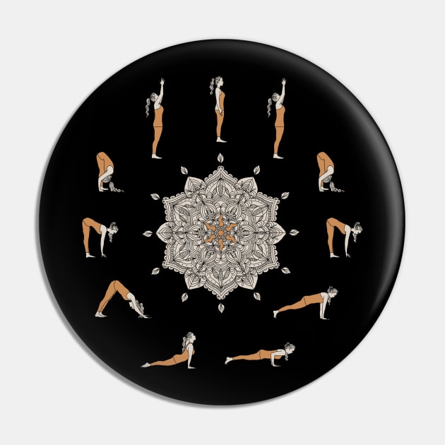 Sun Salutation Yoga Mandala Art Pin by Sierraillustration