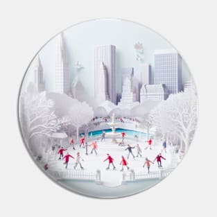 Beautiful Paper Art City Ice Skaters Pin