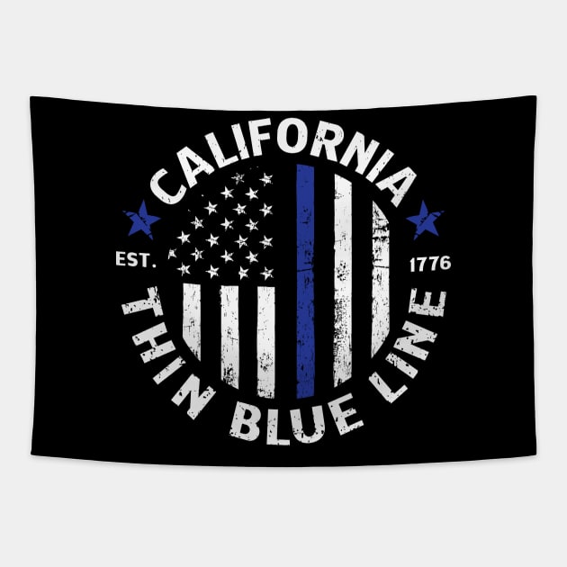 California Police T-shirt, Thin Blue Line Tapestry by Beloria_Tees