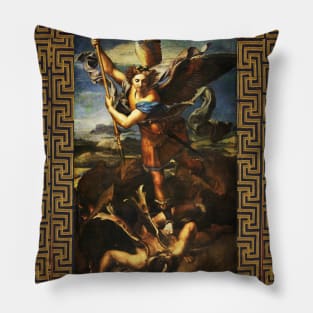 St Michael Archangel Vanguishing Satan by Raffaello Sanzio Pillow