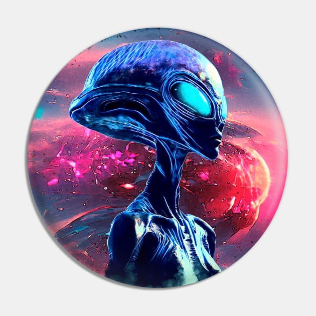Alien Wisdom Psychedelic Scifi Art Pin by BluedarkArt