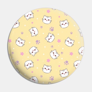 Seamless pattern of a cute cats, stars animal's paws Pin