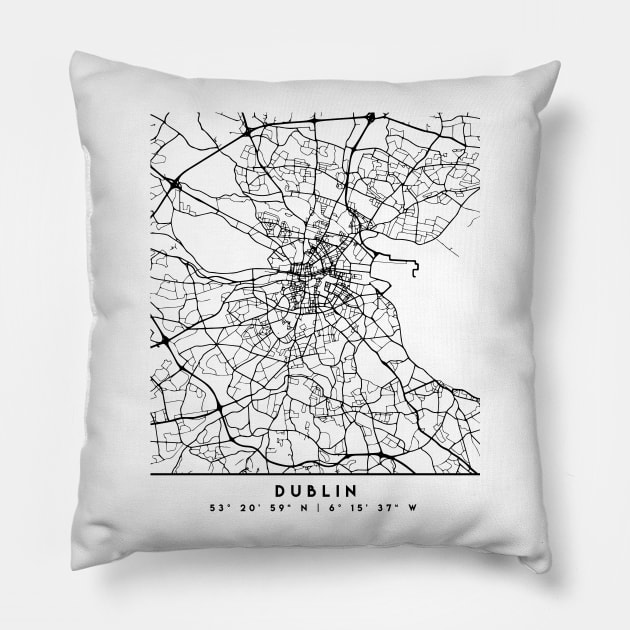 DUBLIN IRELAND BLACK CITY STREET MAP ART Pillow by deificusArt