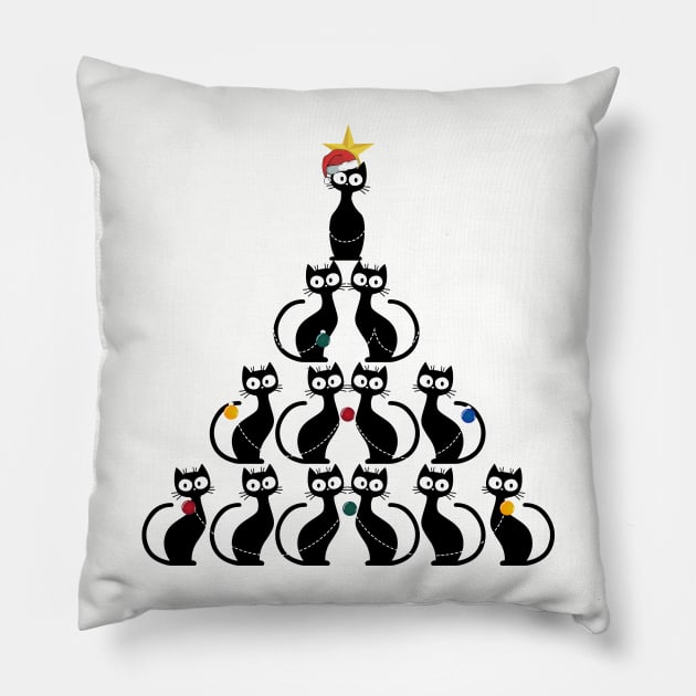 Christmas Black Cat Christmas Tree Pillow by Skylane