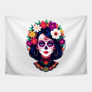 Floral Day of the Dead Girl Tapestry