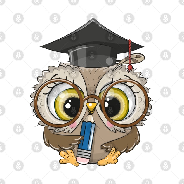 Cute owl scientist in a professor's hat and pencil by Reginast777