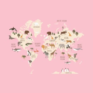 Animal World Map Pink T-Shirt