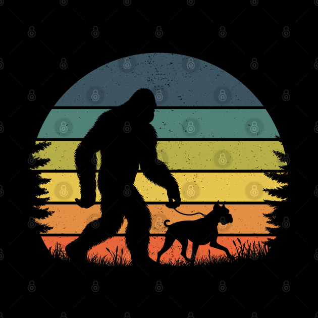 Bigfoot Walking Boxer Dog Vintage Sunset Hiking Dog by Cuteness Klub