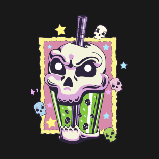 Kawaii Creepy Skull Boba Bubble Tea Pastel Goth Vaporwave T-Shirt