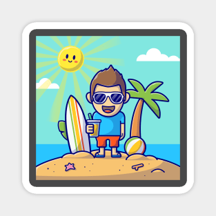 Cute Boy On the Beach In Summer Day Magnet