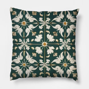 Tile Pattern - Abstract turquoise and yellow floral mosaic Pillow