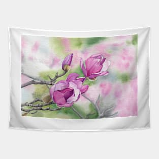 Watercolor magnolia flowers Tapestry