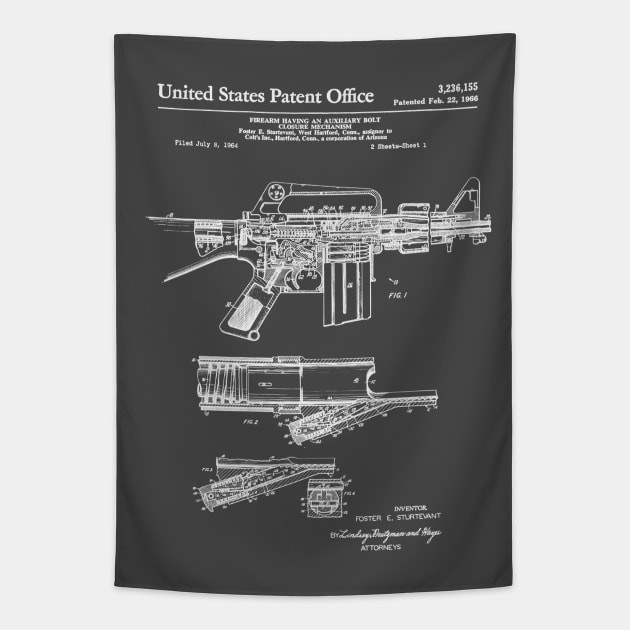 Colt Automatic Rifle Patent White Tapestry by Luve