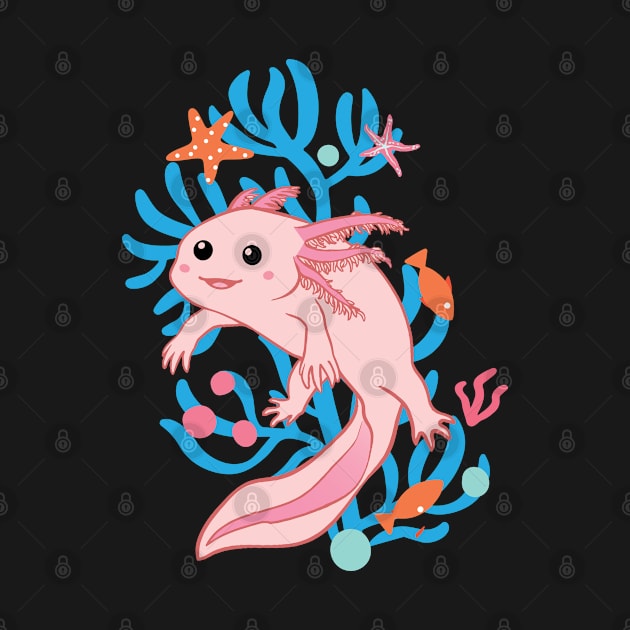 Kawaii Pink Axolotl Coral by SamArtsify