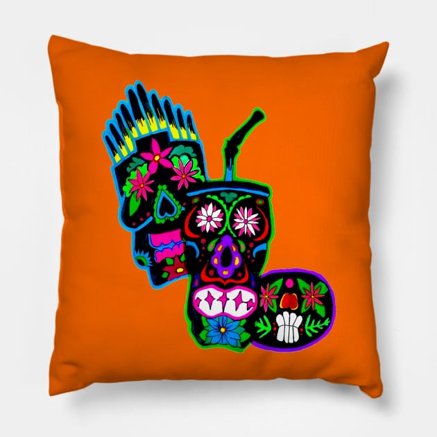 Day of the Dead Food Team Pillow by Art of V. Cook