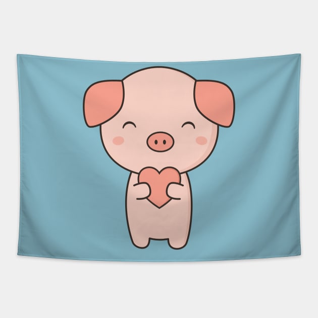 Pig With Kawaii Cute Heart Tapestry by happinessinatee