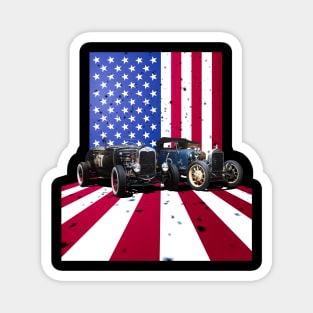 Vintage Model A Hot Rods in front of American Flag Magnet