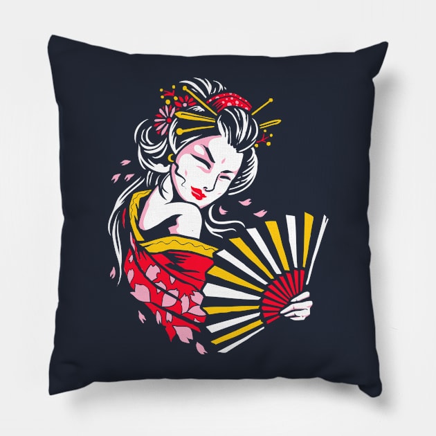 Geisha with Fan Pillow by machmigo