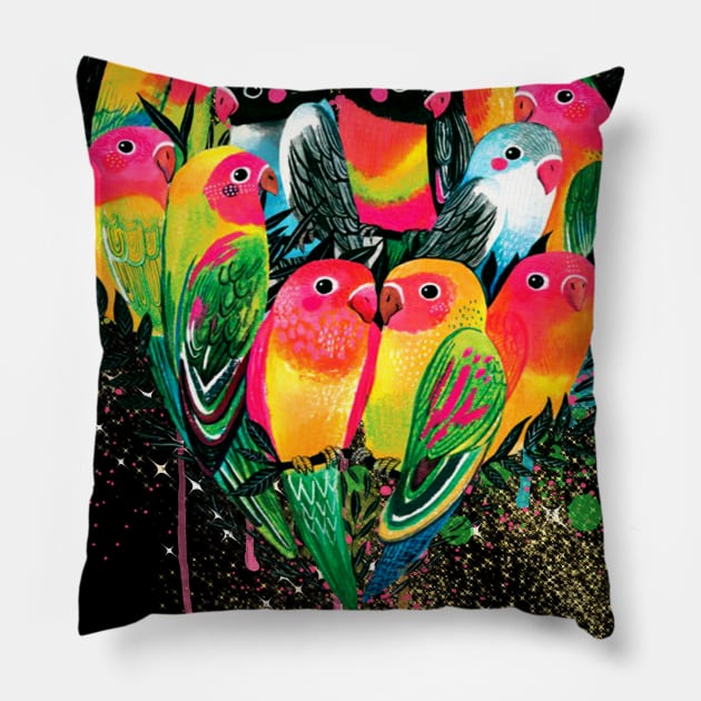 Colorful Birds Heart Symbol Costume Gift Pillow by Pretr=ty