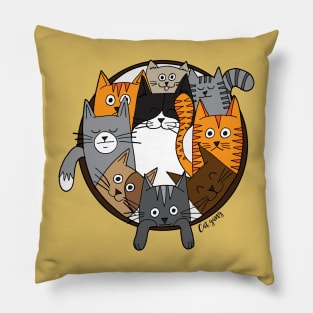 Funny Gang of Cats Illustration Pillow