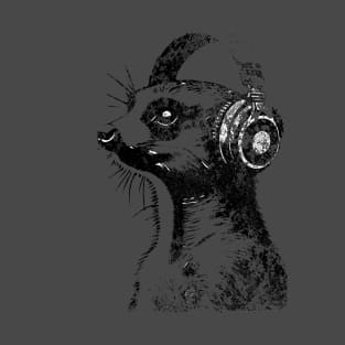 Grunge Meerkat Wearing Headphones  'Evolution?' T-Shirt