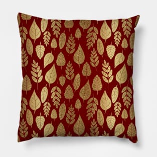 Gold and Red Leaf Pattern Pillow