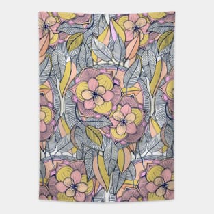 Pink and Peach Linework Floral Pattern Tapestry