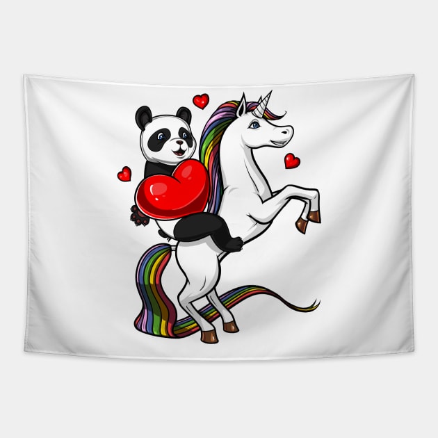 Panda Bear Riding Unicorn Tapestry by underheaven